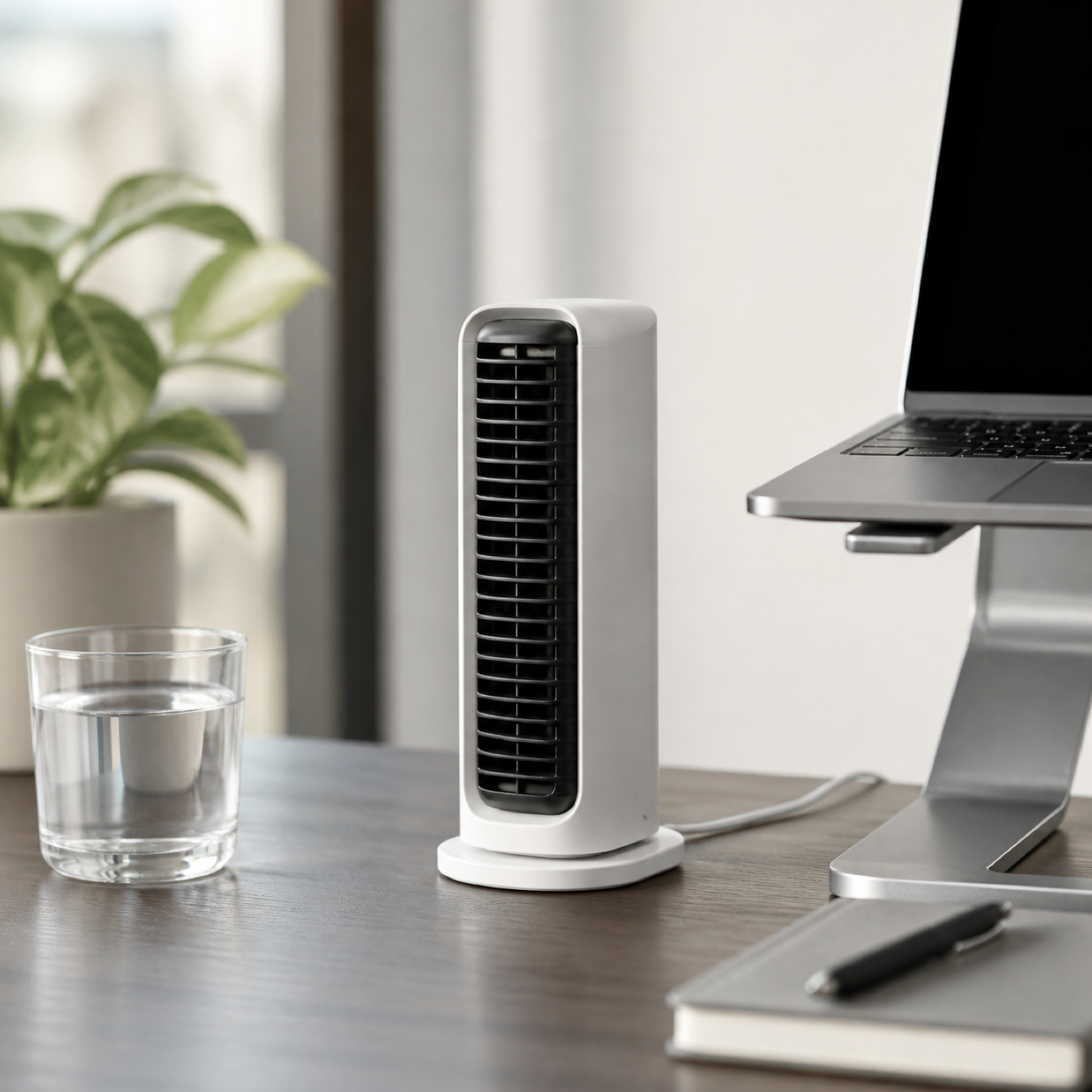 Brise Tower Mini – Ventilateur de bureau vertical USB, 2 vitesses – ambiance