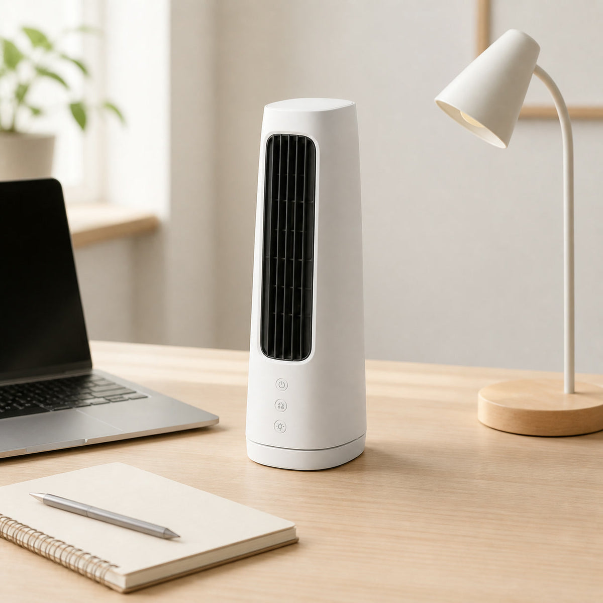 Brise Tower Mini – Ventilateur de bureau vertical USB, 2 vitesses – échelle en situation